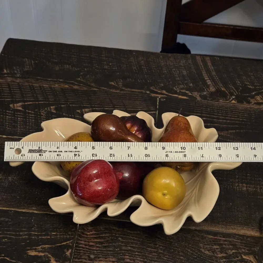 Ceramic Fall Leaf Serving Bowl Autumn Harvest Fruits Centerpiece Thanksgiving